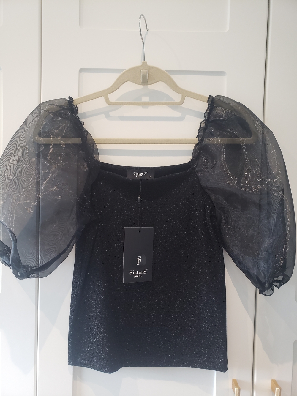 NWT Sparkle Black Puff Sleeve Top